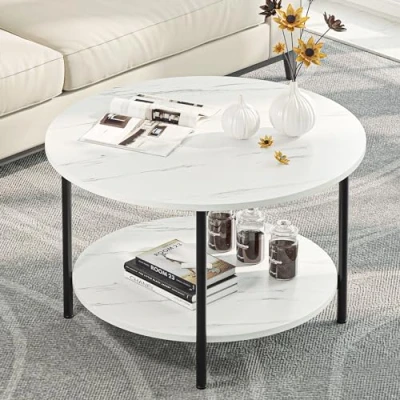 Abbildung von YITAHOME Couchtisch, Wohnzimmertisch 2 stöckiger, Holz Couchtisch Rund 80X80X50cm, mit Stauraum für Couch Schlafzimmer,Stabiler Metallrahmen gra