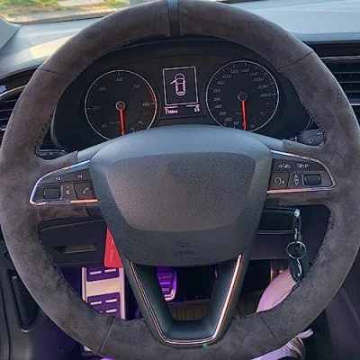 Abbildung von Schwarzes Leder Auto Lenkradbezug, für Seat Leon 5F Mk3 Ibiza 6J Tarraco Arona Ateca Alhambra Innenzubehör