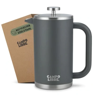 Abbildung von Campo Libre.® Giorgio. French Press I Kaffeebereiter aus doppelwandigem Edelstahl 1l plastikfreie Kaffeepresse mit Thermofunktion inkl. Ersatzfilter Kaffeezubereiter 100% recyceltem