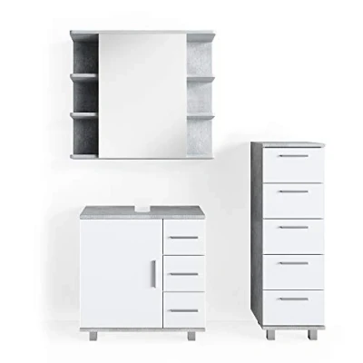 Abbildung von Vicco Badmöbel Set Ilias, Weiß/Beton, 3 Teile, mit Midischrank, (3 er Set, St., Set)