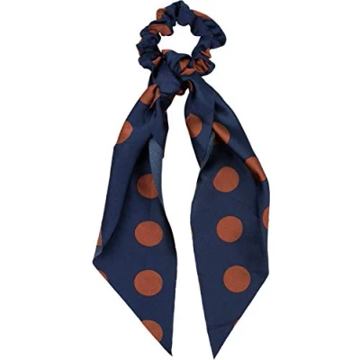 Abbildung von styleBREAKER Damen XL Haargummi Polka Dots Punkte Muster mit Schleife im Retro Style, elastisch, Scrunchie, Zopfgummi, Haarband 04027013, Farbe:Dunkelblau Cognac