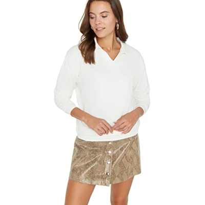 Abbildung von TRENDYOL Damen V Neck Plain Regular Sweatshirt Casual, Ecru, XL