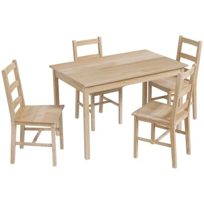 Abbildung von HOMCOM 5 TLG. Essgruppe, platzsparend Esstisch Set, mit 4 Stühlen, Rechteckig Esszimmergruppe aus Massivholz, für Wohnzimmer, Küche, Esszimmer, Natur