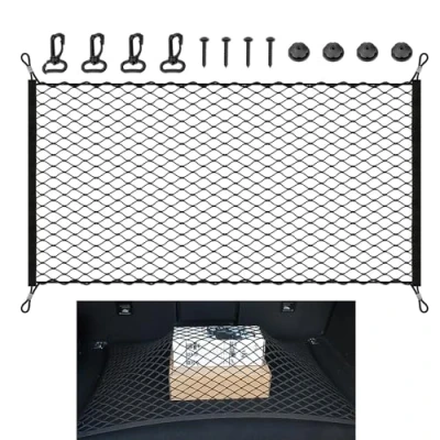 Abbildung von Shuaigehqf Auto Kofferraum Netz, Kofferraumnetz Gepäcknetz 110 * 60cm, für Meisten Arten von Fahrzeugen, Mit 4 Massiven Haken
