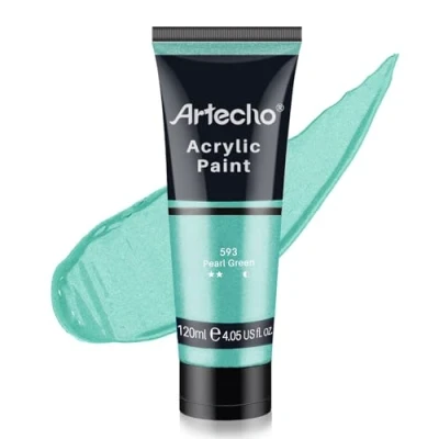 Abbildung von Artecho Acrylfarbe Perlgrün 120 ml, Wasserfest und Lichtecht, Schnell Trocknend, für Leinwand, Holz, Stoff, Handwerk, Leder Stein.