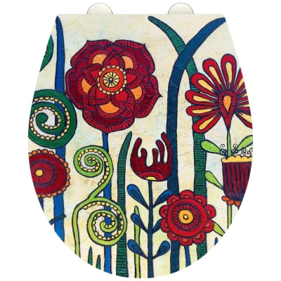 Abbildung von WENKO WC Sitz &quot;Rollin’Art Red Blossom&quot;, mit Relief, aus antibakteriellem Duroplast