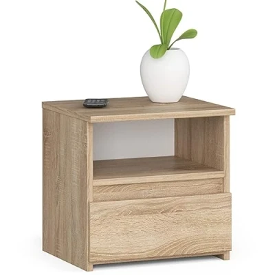 Abbildung von AKORD Nachttisch mit Schublade Nachtkommode, Nachtkästchen Schlafzimmer Schrank B40 x H40 T35 cm Eiche Sonoma