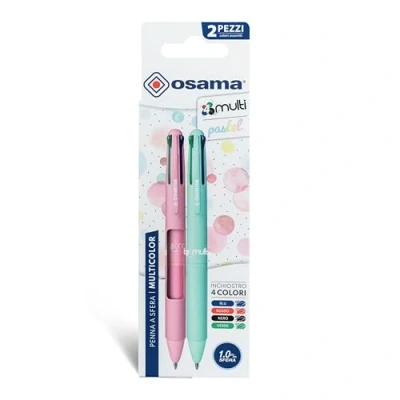 Abbildung von OSAMA 4 Multi Pastel Kugelschreiber Hochwertig Verschiedene Farben, Minen 1,0 mm, Stifte Pen mit Tinte Schwarz, Blau, Rot und Grün, Schreibwaren Schule, Büro, Universität 2 Stück