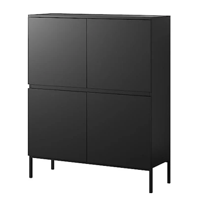 Abbildung von Selsey Kommode Schrank Aufbewahrungsschrank 100 cm 4 Türen 8 Fächer Schwarz Schwarze Beine Bemmi