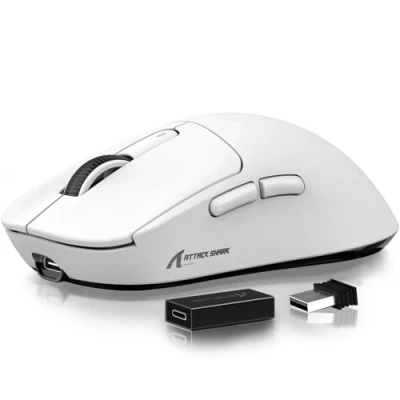 Abbildung von ATTACK SHARK X3 Pro 4K/8K Hz Maus, 49 g SUPERLEICHT, PixArt PAW3395 Gaming Sensor, BT/2,4G kabellose/kabelgebundene 6 einstellbare DPI bis zu 26000, 200 Stunden Akku (weiß)