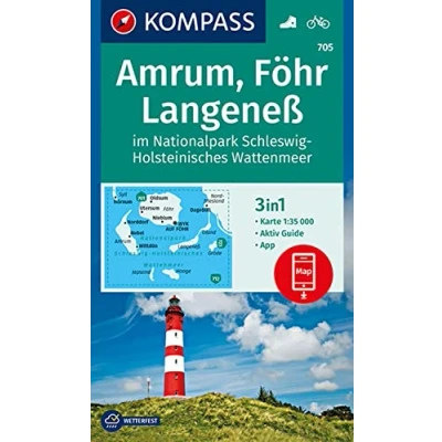 Abbildung von KOMPASS Wanderkarte 705 Amrum, Föhr, Langeneß im Nationalpark Schleswig Holsteinisches Wattenmeer 1:35.000: 3in1 mit Aktiv Guide inklusive ... Verwendung in der App. Fahrradfahren.