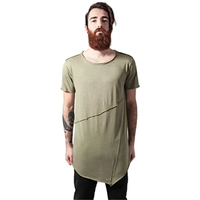 Abbildung von Urban Classics LONG OPEN EDGE Front ZIP TEE Tshirt print, Herren, Größe: Medium, Lightolive