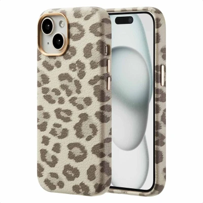 Abbildung von Apple iPhone 15 Hülle MagSafe Kunstleder Selencia Backcover Handyhülle Beige