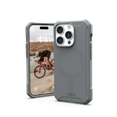 Abbildung von URBAN ARMOR GEAR Essential MS Case kompatibel mit Apple iPhone 15 Pro Hülle [50% recyceltes Material, Wireless Charging/Magnetisches Laden optimiert, 4,6m Fallschutz] Silber