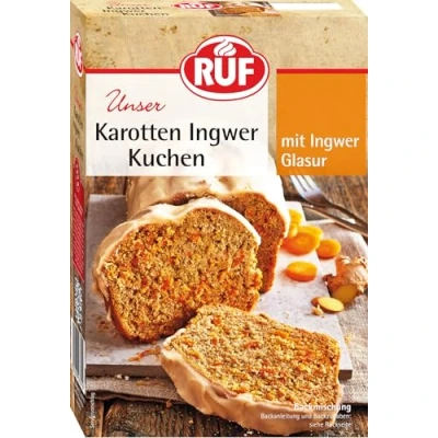 Abbildung von RUF Karotten Ingwer Kuchen, Backmischung für einen saftigen Karottenkuchen mit frischen Möhren und fruchtiger Zuckerglasur, vegan