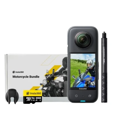 Abbildung von Insta360 X3 Motorrad Bundle wasserdichte 360 Actionkamera mit 1/2&quot; Sensor, 5,7K 360, 72MP Fotos, Stabilisierung, 2,29&quot; Touchscreen, Vibrationsfeedback, KI Bearbeitung, Live Streaming