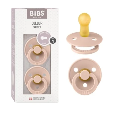 Abbildung von BIBS Colour Schnuller 2er Pack, BPA frei, Kirschform Nippel. Naturkautschuk/Latex, Hergestellt in Dänemark. Größe 1 0+ Monate 2 Blush/Blush