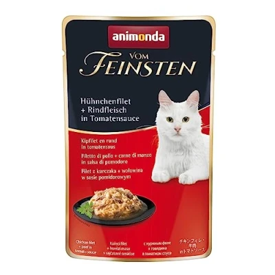Abbildung von vom Feinsten Katzenfutter nass mit Hühnchenfilet + Rindfleisch (18 x 50g), ohne Getreide und Zucker von animonda, mitfrischen, fleischlichen Zutaten