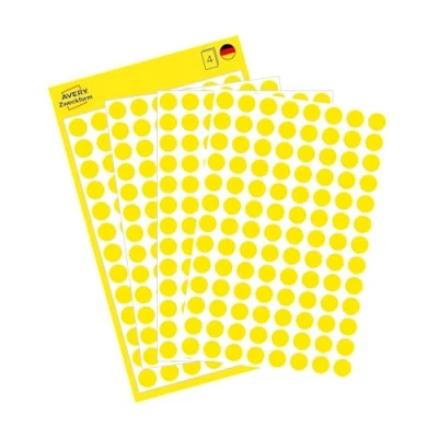 Abbildung von AVERY Zweckform 3013 selbstklebende Markierungspunkte 416 Stück (Ø8mm, Klebepunkte auf 4 Bogen, Punktaufkleber zur Farbcodierung, runde Aufkleber für Kalender, Planer und zum Basteln, Papier) gelb