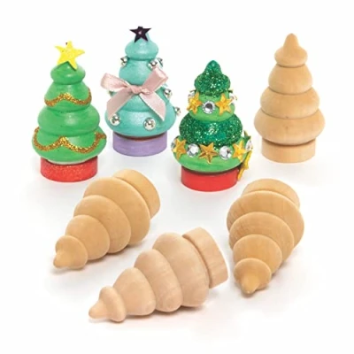 Abbildung von Baker Ross FC226 Weihnachtsbäume aus Holz zum Bemalen 8er Pack, Holzfiguren für Kinder, Holzbasteleien Basteln und Dekorieren, Weihnachtsdekorationen Selbermachen