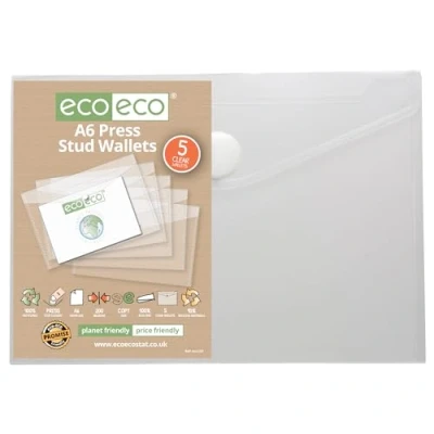 Abbildung von eco eco155 Sichthülle mit Druckknopf, A6, 95% recycelt, Kunststoff, 5 Stück