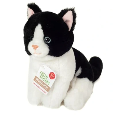 Abbildung von Teddy Hermann 91843 Katze sitzend schwarz weiß 20 cm, Kuscheltier, Plüschtier