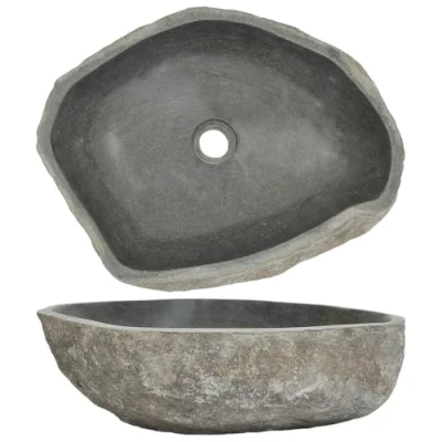 Abbildung von vidaXL Waschbeckenschrank Waschbecken Flussstein oval 46 52 cm