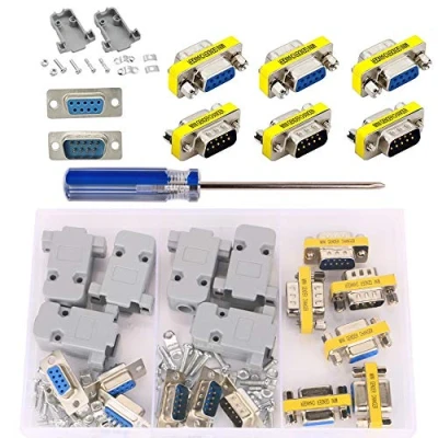 Abbildung von GTIWUNG Gender Changer DB9 9 Pin Seriell RS232 D SUB Konverter 3X Buchse auf + Stecker Stecker, 6 Stück Kunststoffgehäuse Abdeckung
