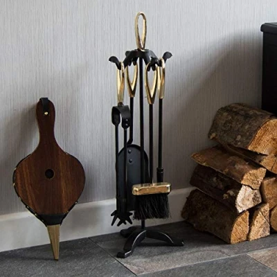 Abbildung von 5 teiliges Buxton Kaminbesteck Set, Feuerwerkzeug, Feuerstelle, Ascheschaufel, Besen, Schürhaken, Feuerzange, Handschlaufe und Ständer Fire Vida