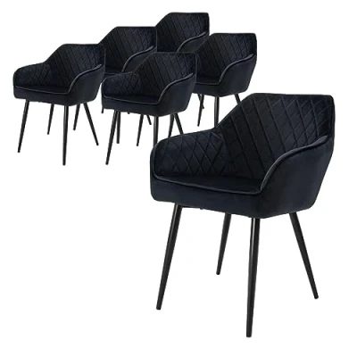 Abbildung von ML DESIGN Stuhl Esszimmerstuhl mit Rücken und Armlehne, Polsterstuhl Metallbeinen (6 St), Küchenstuhl Schwarz Samtbezug, Ergonomischer