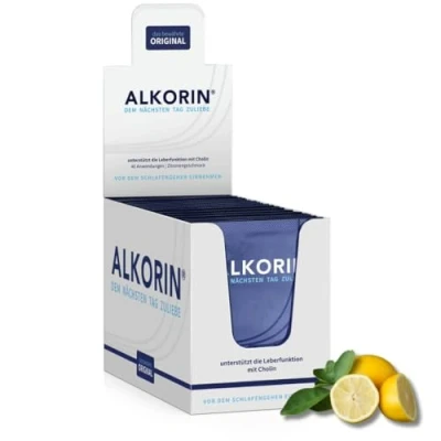 Abbildung von ALKORIN das bewährte Original 40 Anwendungen Dem nächsten Tag zuliebe Unterstützt die Leberfunktion mit Cholin Basenpulver wichtige Elektrolyte, Mineralien und Vitamine