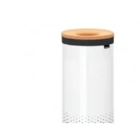 Abbildung von Brabantia Wäschekorb Quick Drop Öffnung Perfekt sitzenden Baumwollwäschesack Korrosionsfrei Mit Belüftungslöcher Korkdeckel Wäschesammler Weiss 35 L