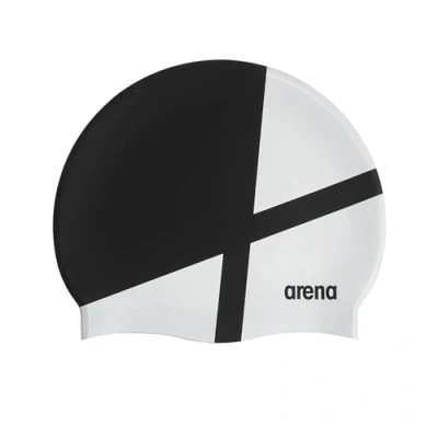 Abbildung von Arena Icons Team Streifen Badekappe, Unisex, Silikon, für Damen und Herren, intensives Training, Rennen, bequem, rutschfest, Langhaar, Diamant/Schwarz/Weiß