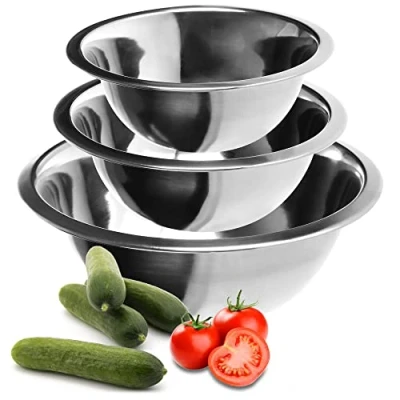 Abbildung von com four® 3 teiliges Schüssel Set aus Edelstahl Salatschüssel in Größen Rührschüssel Edelstahlschüssel zum Backen, Servieren und Snacken (3 Stück Ø 18/20/24 cm)