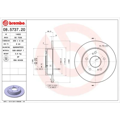 Abbildung von BREMBO 08.5737.20 Bremsscheibe 258 9 5 voll NISSAN: 200SX