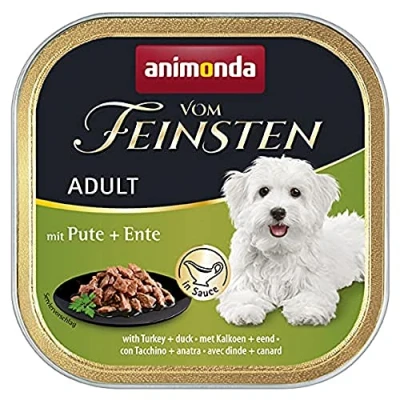 Abbildung von vom Feinsten Hundefutter nass mit Pute + Ente in Sauce (22 x 150g), ohne Getreide und Zucker von animonda, mitfrischen, fleischlichen Zutaten
