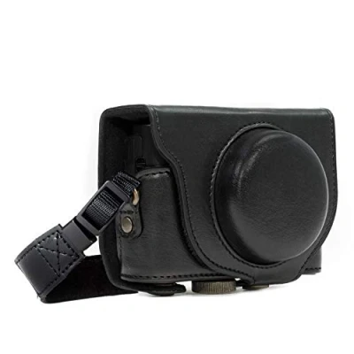 Abbildung von MegaGear MG596 Sony Cyber shot DSC HX99, HX95, HX90V, HX80 Ever Ready Leder Kameratasche mit Trageriemen Schwarz
