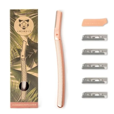 Abbildung von ANYMALE® Gesichtsrasierer mit 5 Wechselklingen Augenbrauenrasierer aus Metall Damen Rasierer für Flaumhaare Gesichtshaarentferner Frauen Klingenschutz inklusive Rosegold