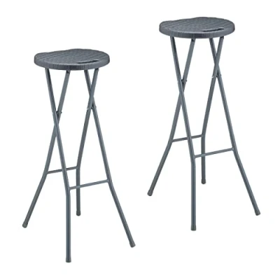 Abbildung von Relaxdays Barhocker, 2er Set, Rattan Optik, klappbarer Garten Tresenhocker, Kunststoff, Stahl, HBT: 80x34x45 cm, grau