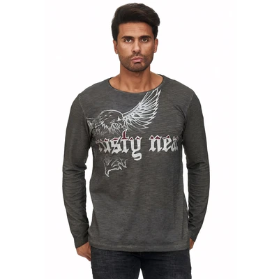 Abbildung von Rusty Neal MIT Coolem Adlerprint Langarmshirt, Herren, Größe: Large, Anthrazit
