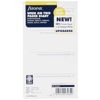 Abbildung von Filofax Persönlicher Wochenansicht, jedes Jahr, undatiert, weiß
