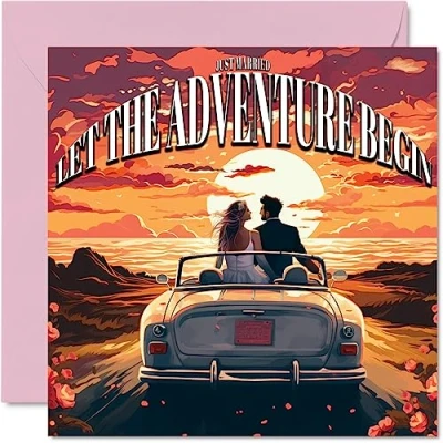 Abbildung von Stuff4 Hochzeitskarten für Braut und Bräutigam Abenteuer Happy Wedding Day Cards Congratulations, Congrats Well Done Just Married Karte, 145 mm x