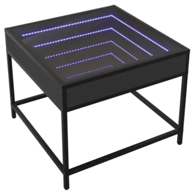 Abbildung von vidaXL Couchtisch mit Infinity LED, Beistelltisch Metallfüße, Kaffeetisch für Wohnzimmer, Sofatisch Teetisch, Schwarz Holzwerkstoff