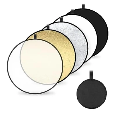 Abbildung von Licht Reflektor 5 in1 Fotografie Reflector 80cm Rund Diffusor Faltreflektor für Portrait Foto Selfie Hochzeitsfotografie Außenbeleuchtung