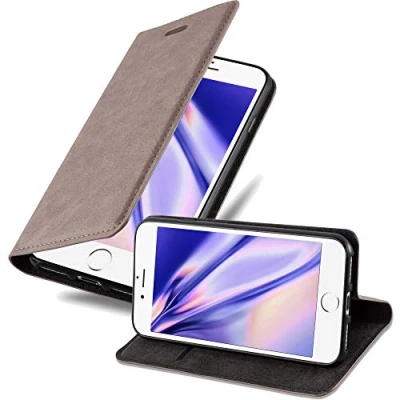 Abbildung von Cadorabo Hülle kompatibel mit Apple iPhone 7 / 7S 8 SE 2020 aus Kunst Leder Flip Klappbare Magnetische [Standfunktion] [Kartenfächern] Cover für Tasche in Braun