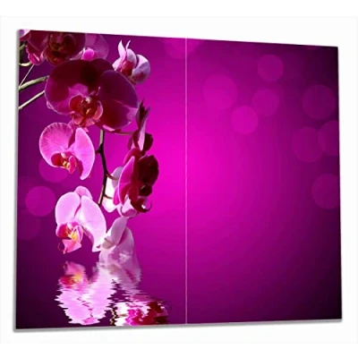Abbildung von Wallario Herdabdeckplatte/Spritzschutz aus Glas, 2 teilig, 60x52cm, für Ceran und Induktionsherde, Rosafarbene Orchidee Blüten in pink