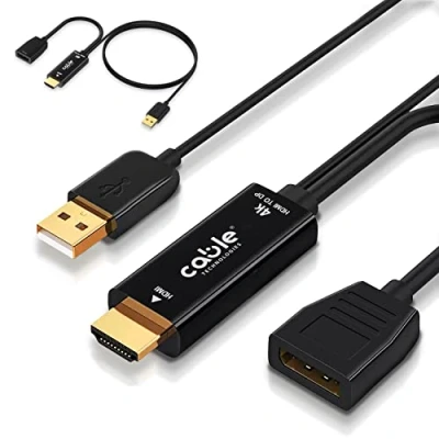 Abbildung von Cable Technologies Adapter HDMI auf Displayport 4k, Quelle 4K@60Hz, Konverter für Monitor/TV mit Audio kompatibel Laptop, Xbox 360 One, PS4, PS3 usw