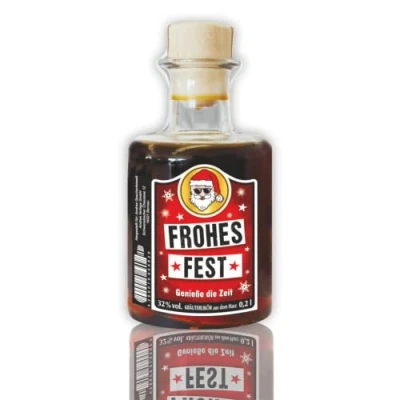Abbildung von 0,2L Apothekerflasche Likör zu Weihnachten Frohes Fest 32% vol. Kräuterlikör Weihnachtslikör aus der Humorapotheke Humor Apotheke Spaßmedizin Humormedizin