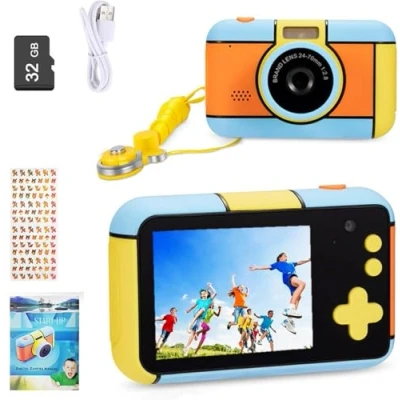 Abbildung von YunLone Kinderkamera DigitalKamera 2,4 Zoll Digital Kamera Selfie fotokamera 1080P FHD Video mit 32G Karte, 4X Zoom, Kids camera fotoapparat kinder für Jungen Mädchen 3 4 5 6 7 8 9 10 Jahre