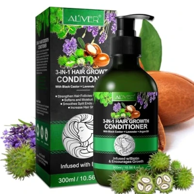 Abbildung von P Beauty 3 in 1 Haarwuchs Set mit Black Castor Rizinus, Lavendel &amp; Arganöl x 300ml Conditioner gegen Haarausfall Spliss Haarpflege